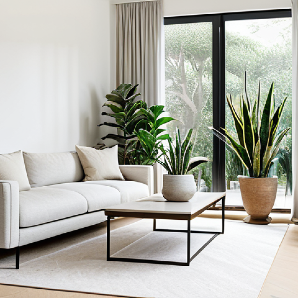 스트레스 해소를 위한 고요한 장소 찾기 - Serene Minimalist Interior**

"A bright and airy living room with minimalist decor, featuring neutra...