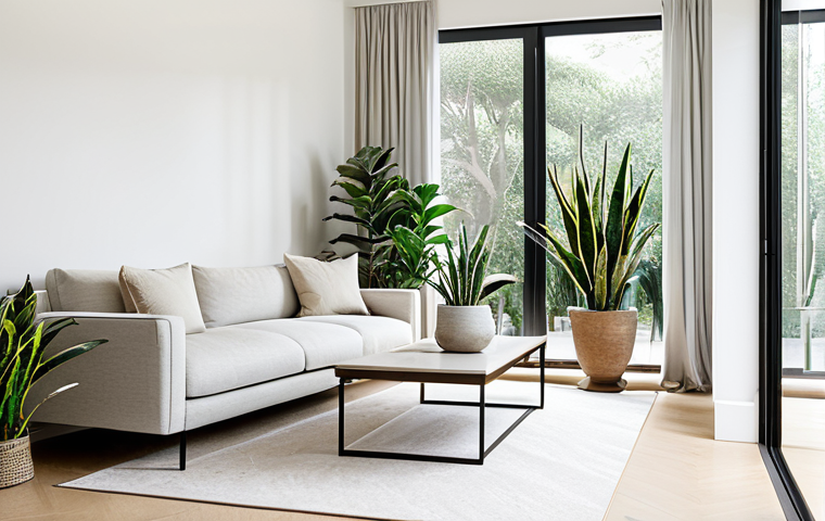 스트레스 해소를 위한 고요한 장소 찾기 - Serene Minimalist Interior**

"A bright and airy living room with minimalist decor, featuring neutra...